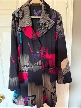 Abstract Multi-Color Trench Coat - Black, Pink & Purple